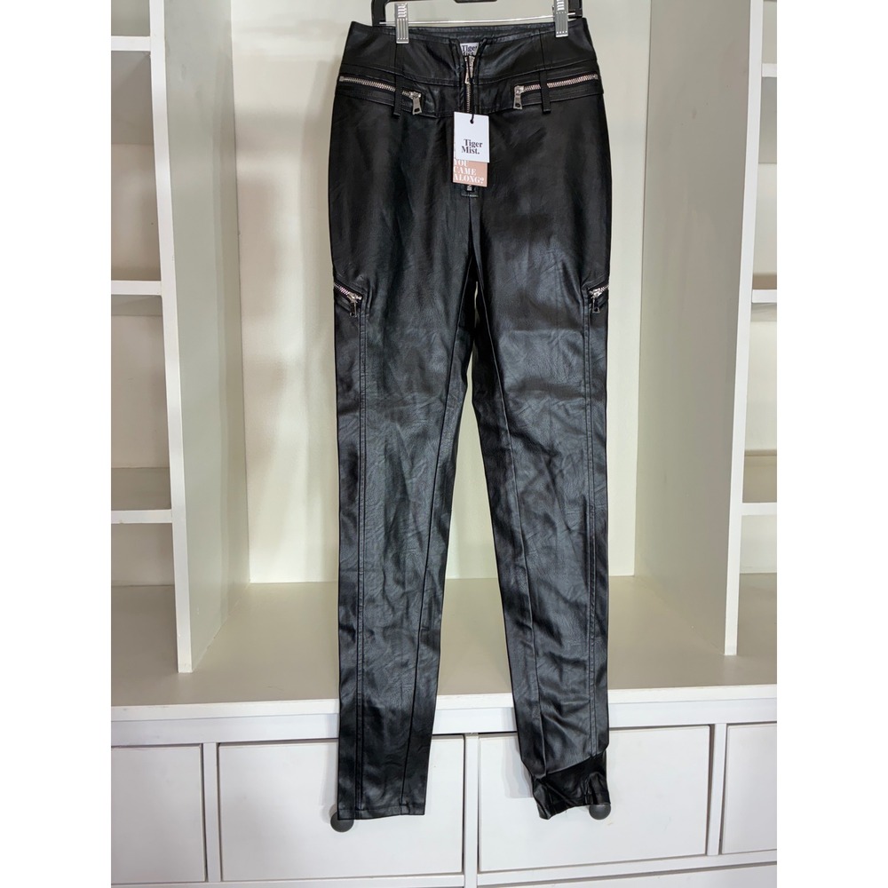 Tiger Mist Lennon Pant Women S Black Faux Leather Moto Zipper Detail High Rise